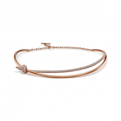 TIFFANY KNOT DOUBLE ROW NECKLACE IN ROSE GOLD WITH DIAMONDS