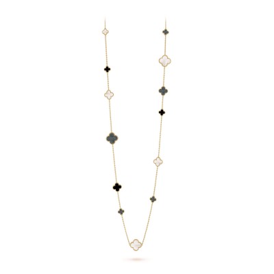VAN CLEEF ARPELS MAGIC ALHAMBRA LONG NECKLACE, 16 MOTIFS - YELLOW GOLD, MOTHER-OF-PEARL, ONYX  VCARD79400
