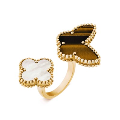 VAN CLEEF  ARPELS LUCKY ALHAMBRA BETWEEN THE FINGER RING - YELLOW GOLD, MOTHER-OF-PEARL, TIGER EYE VCARN05800