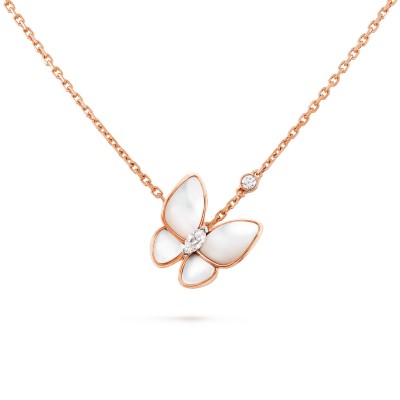 VAN CLEEF ARPELS TWO BUTTERFLY PENDANT - ROSE GOLD, DIAMOND, MOTHER-OF-PEARL  VCARO8FO00