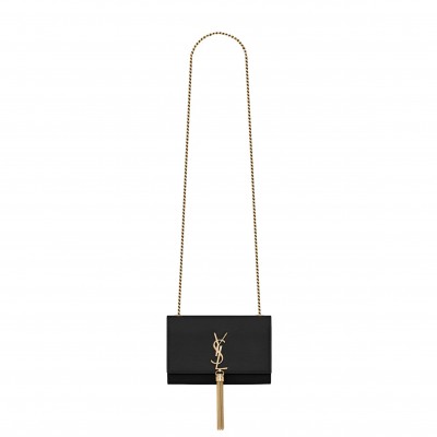 YSL KATE SMALL CHAIN BAG WITH TASSEL IN GRAIN DE POUDRE EMBOSSED LEATHER 474366BOW0J1000 (20*12.5*5cm)