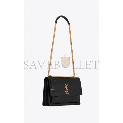 YSL SUNSET LARGE CHAIN BAG IN CROCODILE-EMBOSSED SHINY LEATHER 498779DND0J1000 (27*18*8cm)