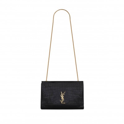 YSL KATE MEDIUM REVERSIBLE CHAIN BAG IN SUEDE AND CROCODILE-EMBOSSED LEATHER 55380424O1W1062 (28.5*20*6cm)