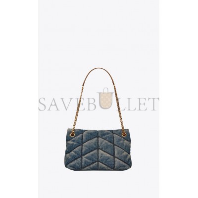 YSL PUFFER SMALL CHAIN BAG IN QUILTED VINTAGE DENIM AND SUEDE 5774762PT674575 (29*17*11cm)