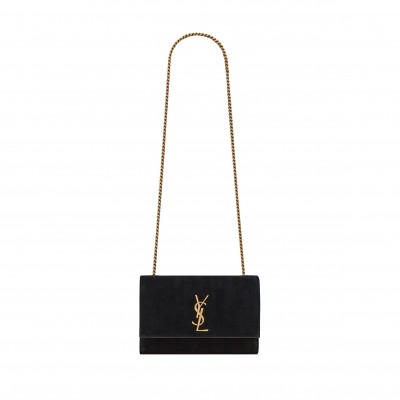 YSL KATE SMALL SUPPLEREVERSIBLE CHAIN BAG IN SUEDE AND LEATHER 7212500UD7W1000 (22*14.5*6cm)