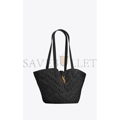 YSL PANIER SMALL IN RAFFIA AND VEGETABLE-TANNED LEATHER 751240GAADP1000 (38*21*20cm)